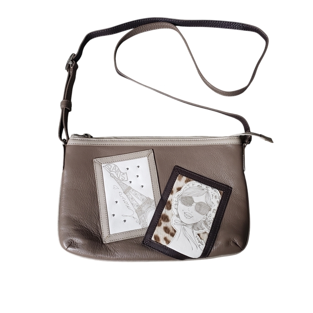 Brighton Fashionista Taupe Leather  Crossbody Bag French Parisienne Design